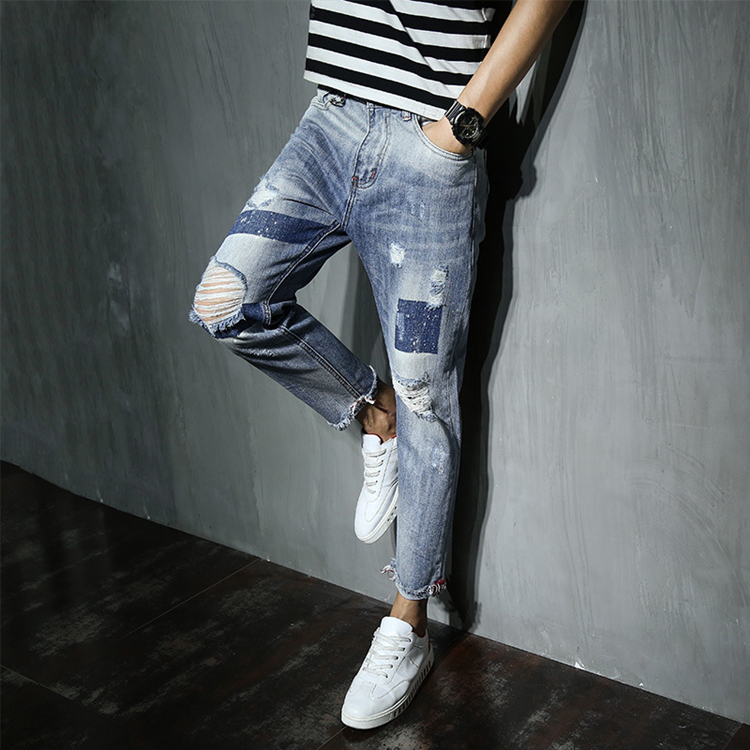 ole-printed-elastic-slim-denim-pants