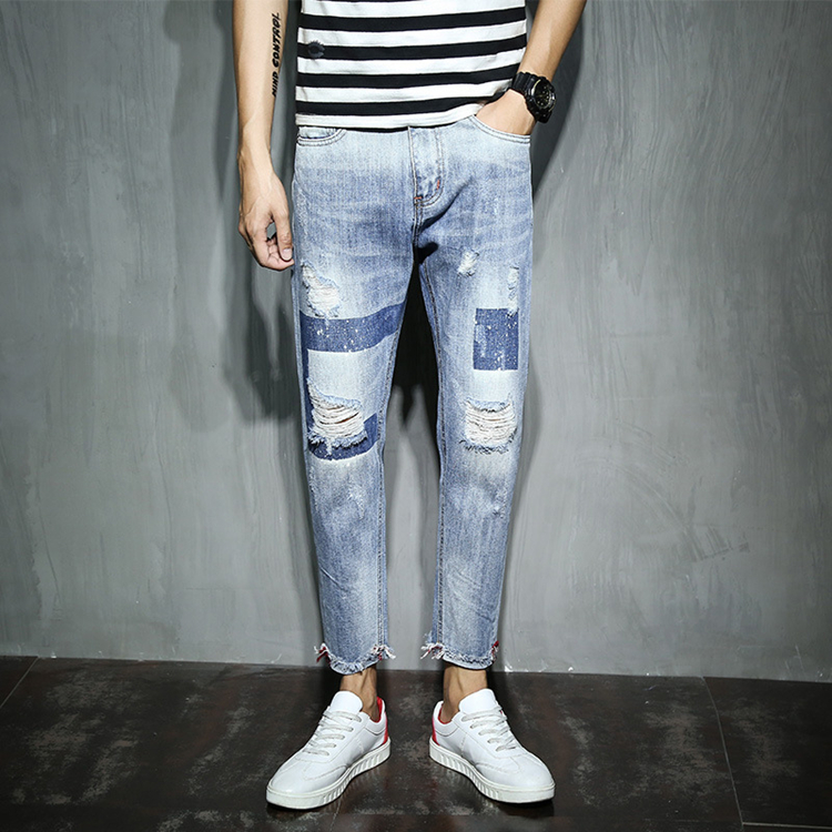 ole-printed-elastic-slim-denim-pants