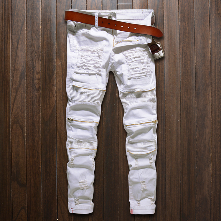 ole-slim-elasticity-multiple-zipper-motorcycle-jeans