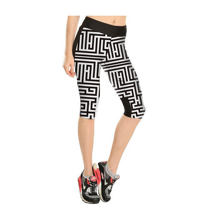 Black-white-labyrinth-grain-printing-tall-waist-7-points-movement-pant-wholesale