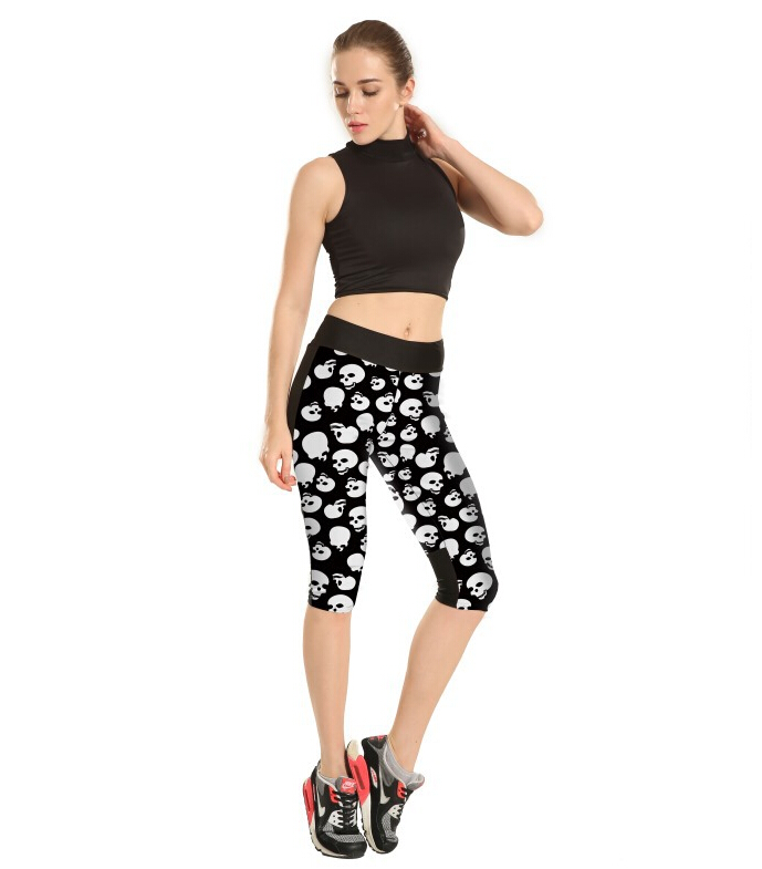 Black-white-skulls-tall-waist-7-points-movement-pant-wholesale