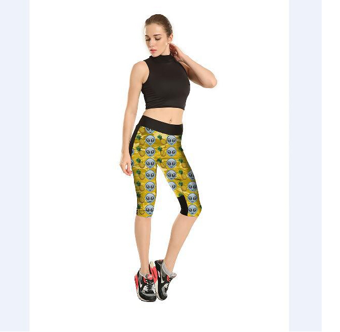Pineapple-alien-head-printing-tall-waist-movement-7-points-female-pants-wholesale
