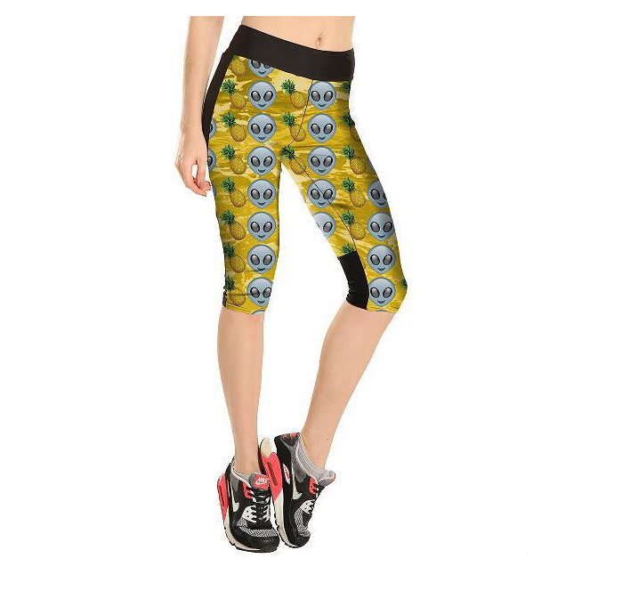 Pineapple-alien-head-printing-tall-waist-movement-7-points-female-pants-wholesale