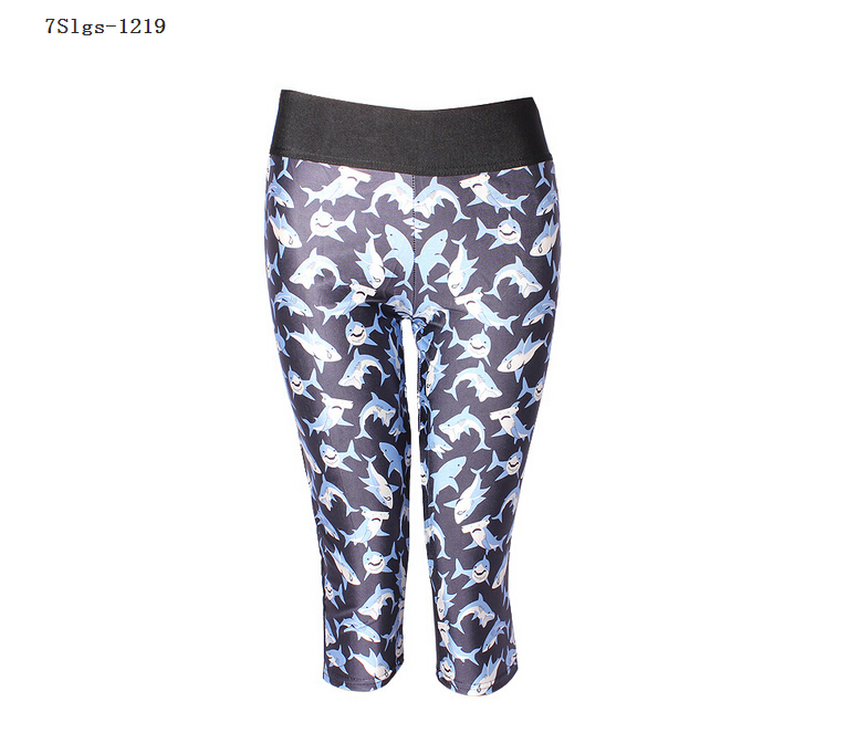 Printing-Marine-animal-shark-high-waisted-seven-sports-pant-wholesale