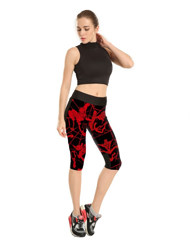 Printing-red-spider-man-tall-waist-seven-sports-pant-wholesale