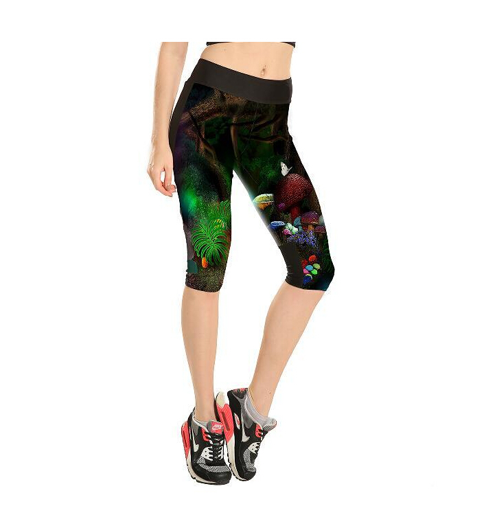 Quiet-forest-mushroom-printing-tall-waist-7-points-movement-pant-wholesale