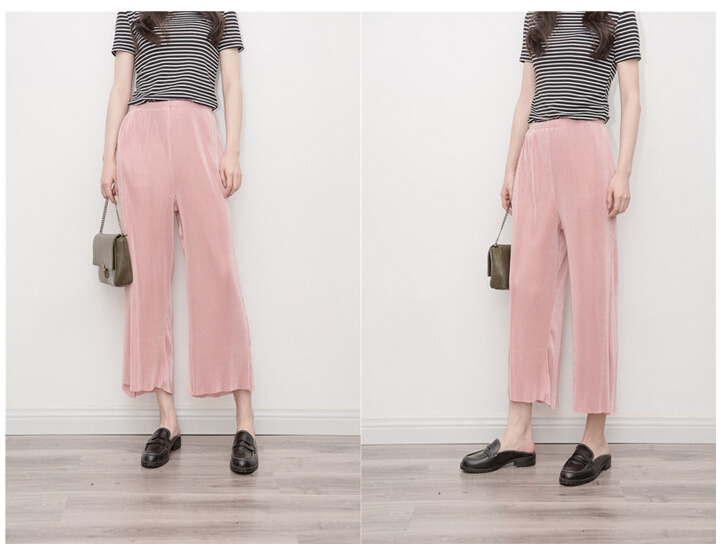 Spring-summer-fold-tall-waist-nine-points-wide-legged-pants