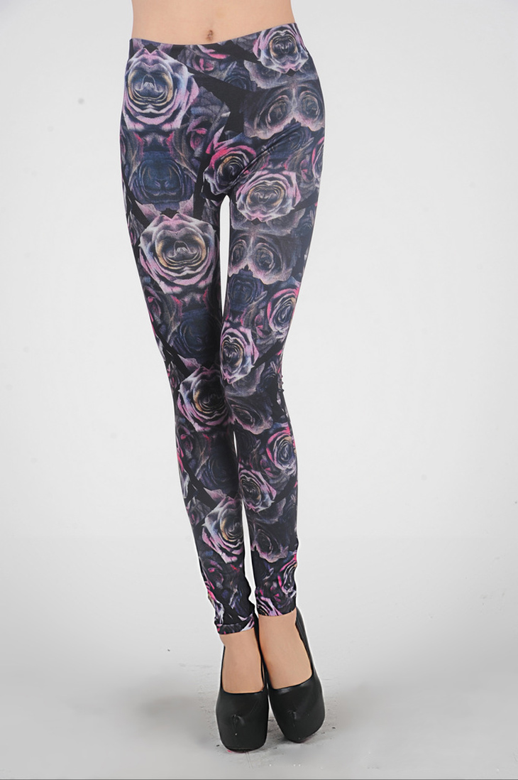 Stylish-gray-roses-Leggings