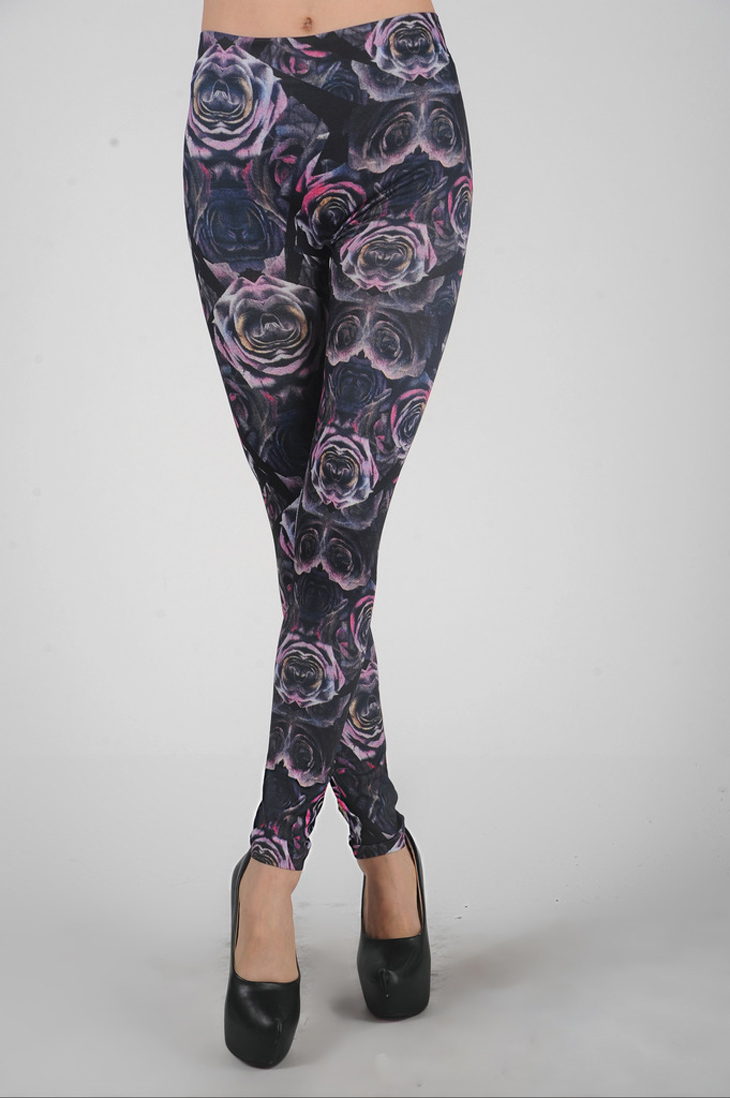 Stylish-gray-roses-Leggings