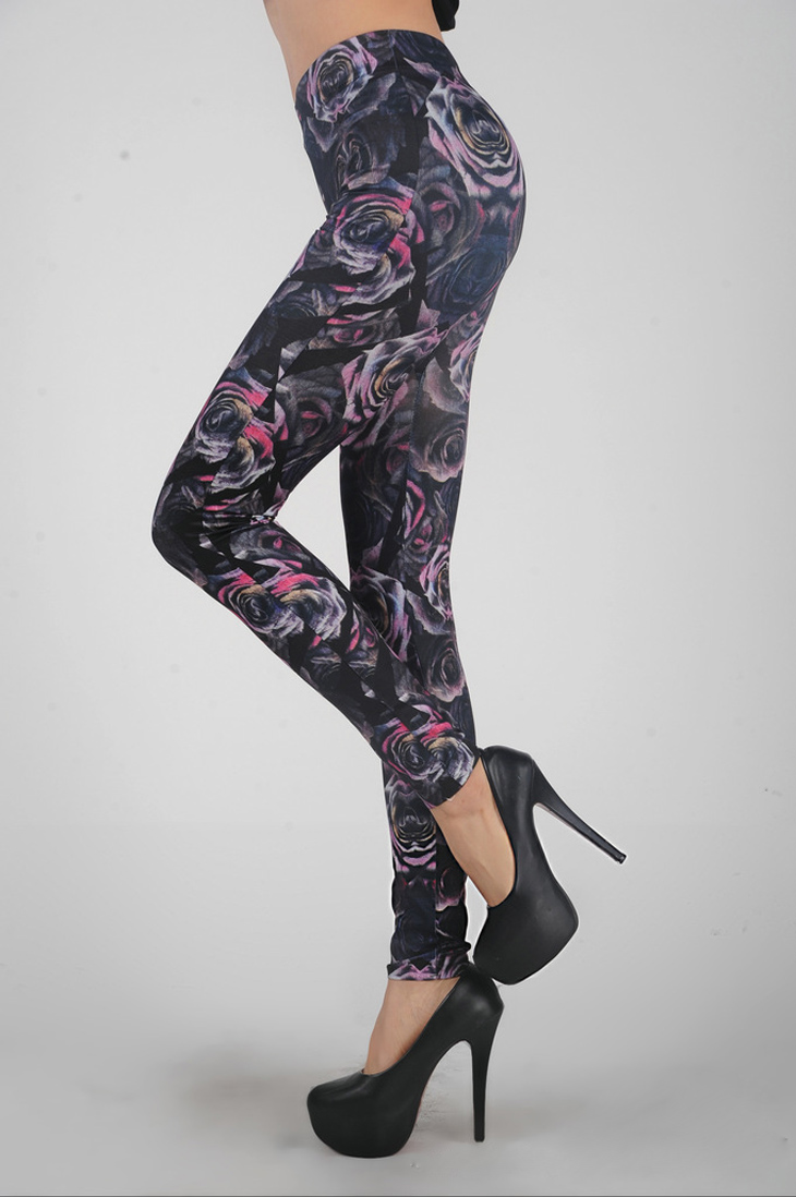 Stylish-gray-roses-Leggings