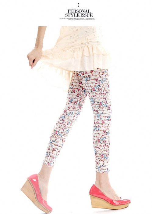 Summer-Fashion-retro-Country-style-bow-printed-stripes-spendex-cotton-leggings