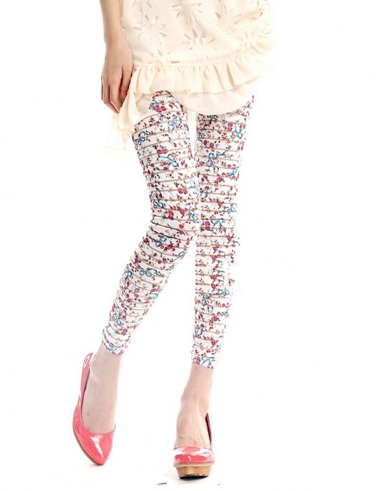 Summer-Fashion-retro-Country-style-bow-printed-stripes-spendex-cotton-leggings