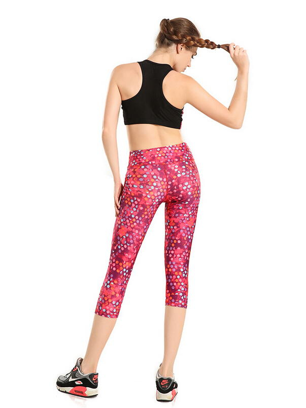 Vibrant-pink-dot-printed-female-7-minutes-yoga-pants-wholesale