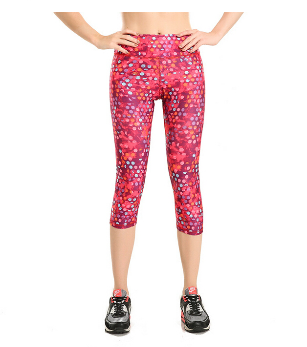 Vibrant-pink-dot-printed-female-7-minutes-yoga-pants-wholesale