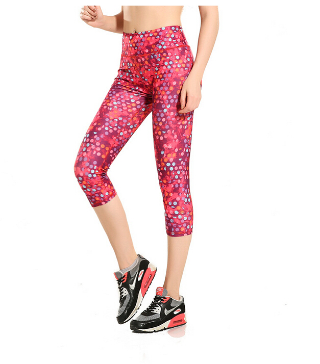 Vibrant-pink-dot-printed-female-7-minutes-yoga-pants-wholesale