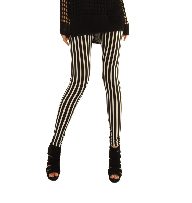 Black-and-white-thin-vertical-stripes-organic-Leggings-wholesale