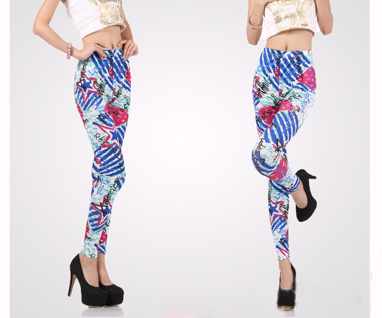 Colorful-star-pattern-printing-light-blue-leggings-wholesale
