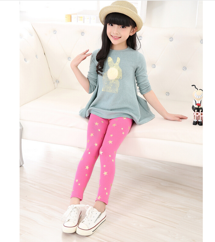 Gold-star-fish-bones-pattern-cotton-children-leggings-wholesale