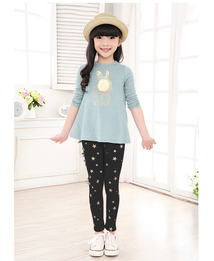 Gold-star-fish-bones-pattern-cotton-children-leggings-wholesale
