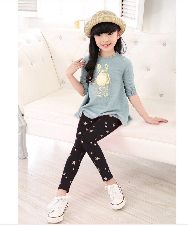 Gold-star-fish-bones-pattern-cotton-children-leggings-wholesale