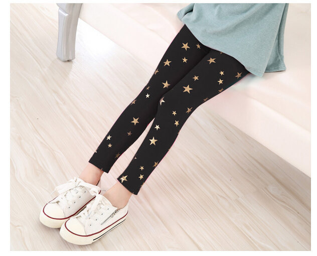 Gold-star-fish-bones-pattern-cotton-children-leggings-wholesale