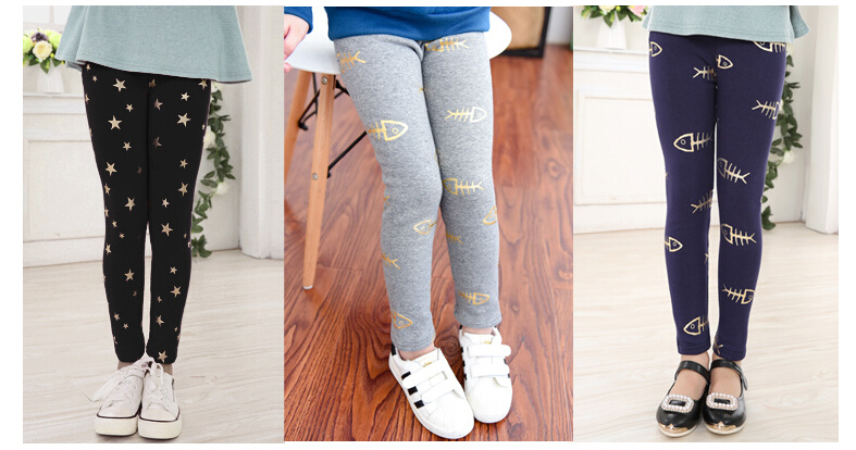 Gold-star-fish-bones-pattern-cotton-children-leggings-wholesale