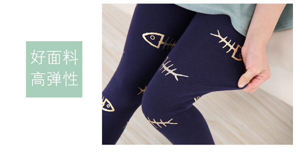 Gold-star-fish-bones-pattern-cotton-children-leggings-wholesale