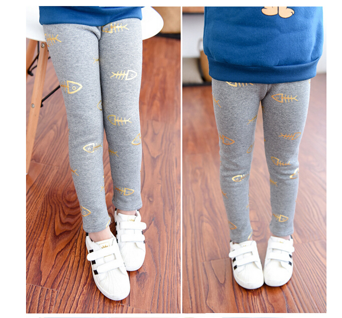 Gold-star-fish-bones-pattern-cotton-children-leggings-wholesale