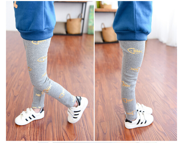 Gold-star-fish-bones-pattern-cotton-children-leggings-wholesale