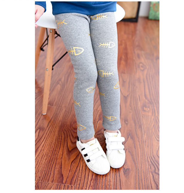 Gold-star-fish-bones-pattern-cotton-children-leggings-wholesale