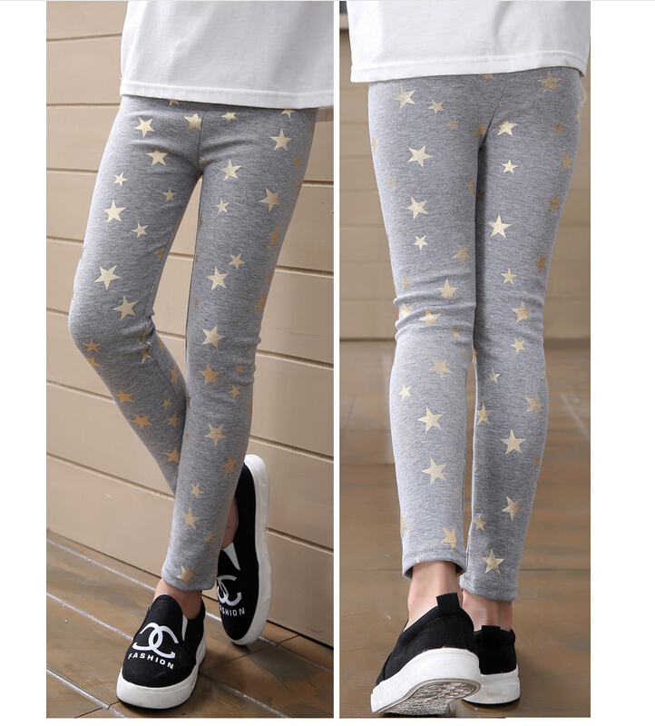 Gold-star-fish-bones-pattern-cotton-children-leggings-wholesale