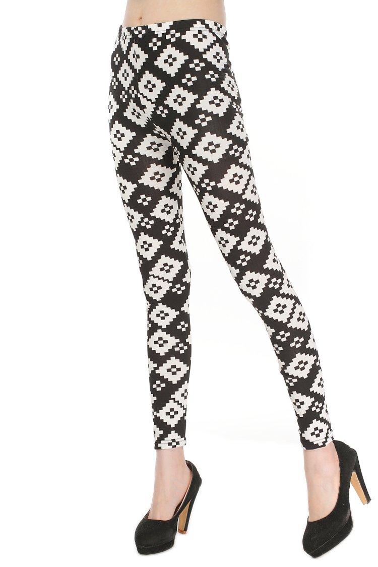 Graffiti-grid-printing-shiny-black-leggings-wholesale