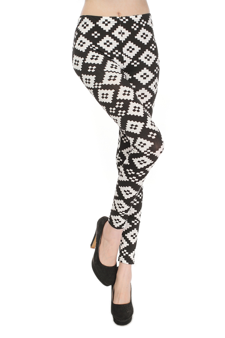 Graffiti-grid-printing-shiny-black-leggings-wholesale