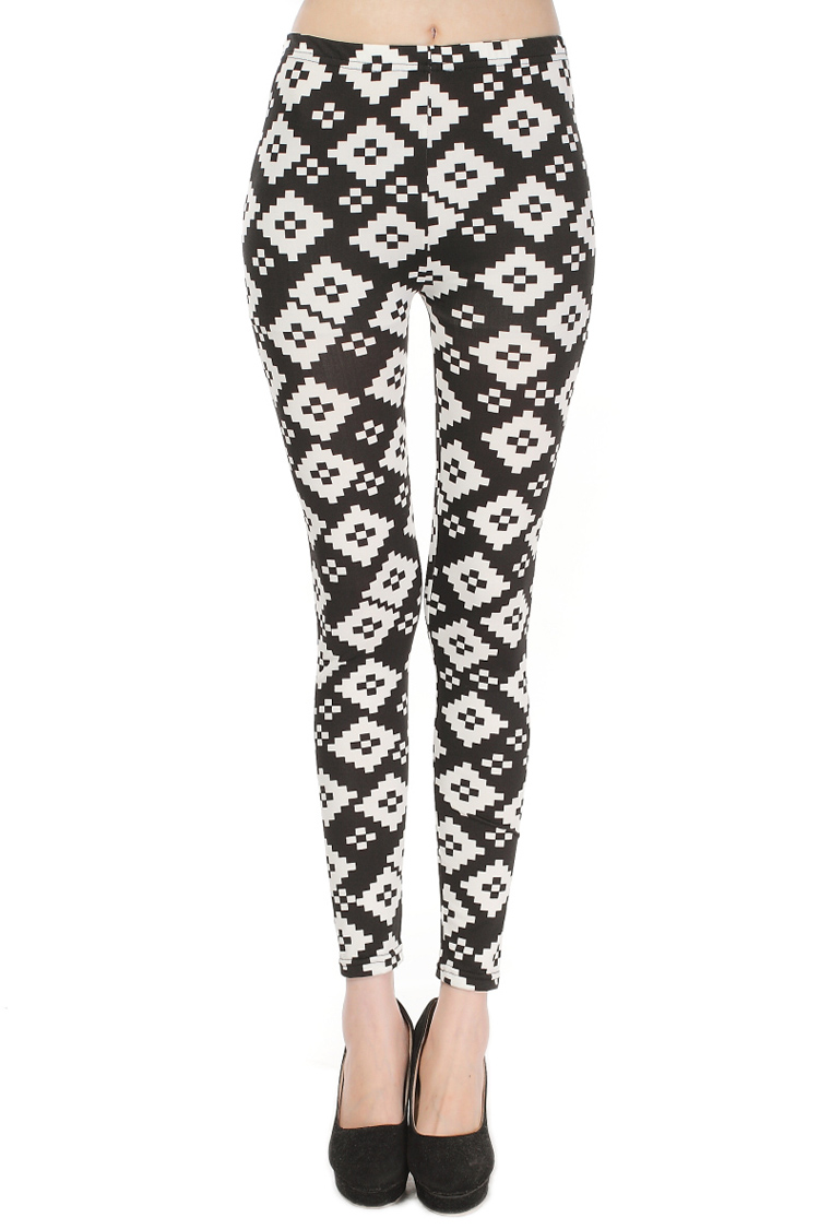 Graffiti-grid-printing-shiny-black-leggings-wholesale