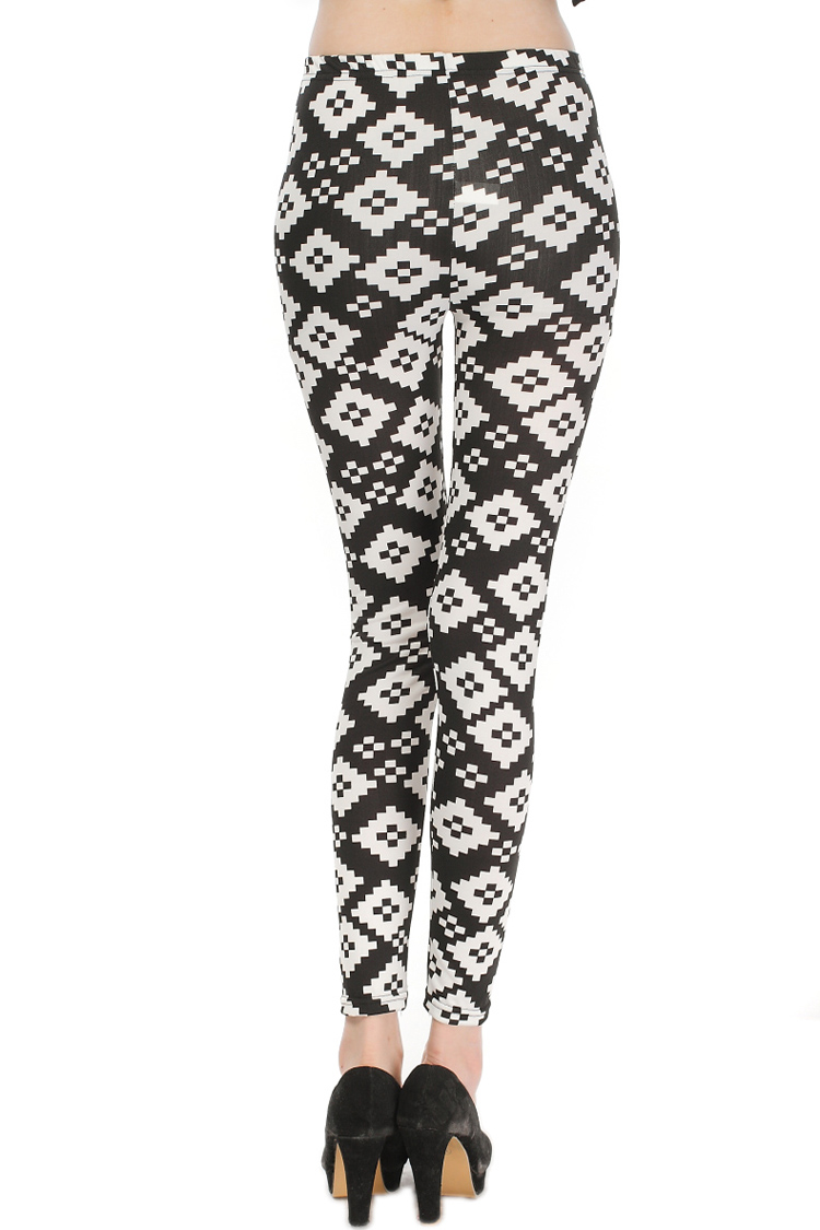 Graffiti-grid-printing-shiny-black-leggings-wholesale