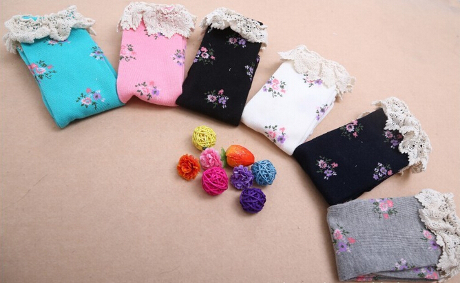 Pure-cotton-children-lace-small-broken-flower-tube-socks