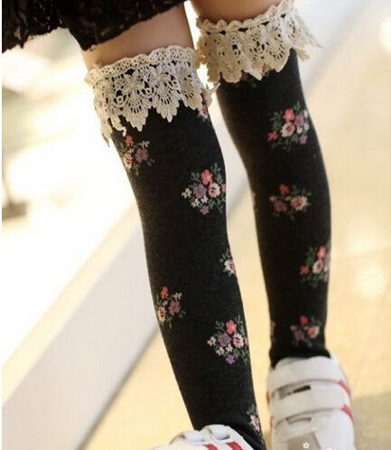 Pure-cotton-children-lace-small-broken-flower-tube-socks