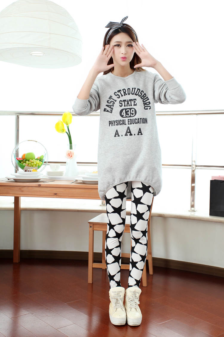 Black-and-White-Star-Print-cute-leggings-wholesale