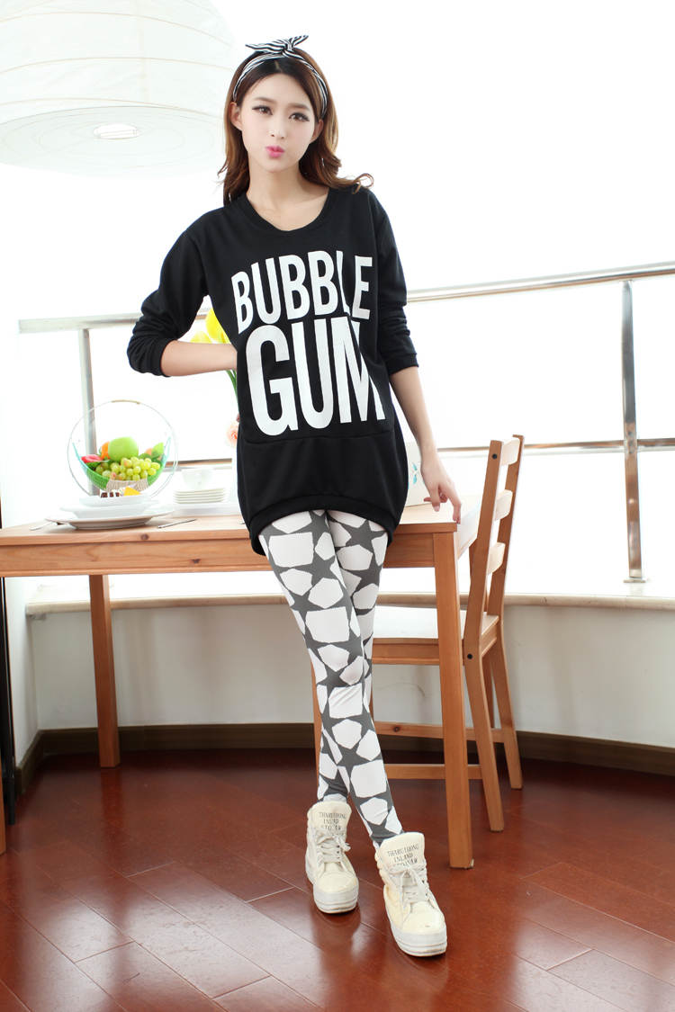 Black-and-White-Star-Print-cute-leggings-wholesale