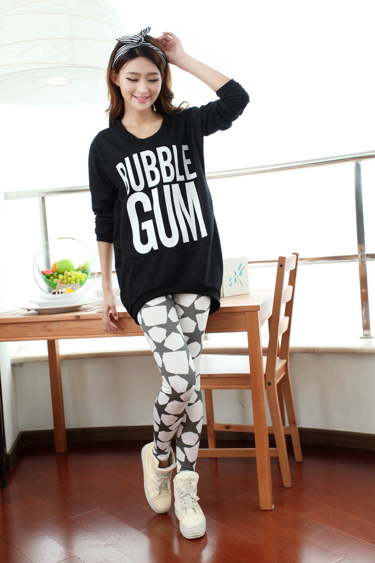 Black-and-White-Star-Print-cute-leggings-wholesale