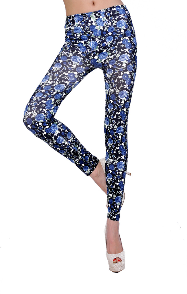 Blue-Rose-Print-royal-blue-leggings-wholesale