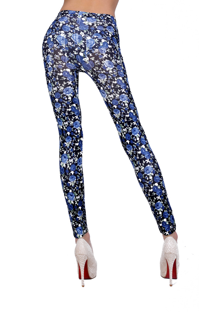 Blue-Rose-Print-royal-blue-leggings-wholesale