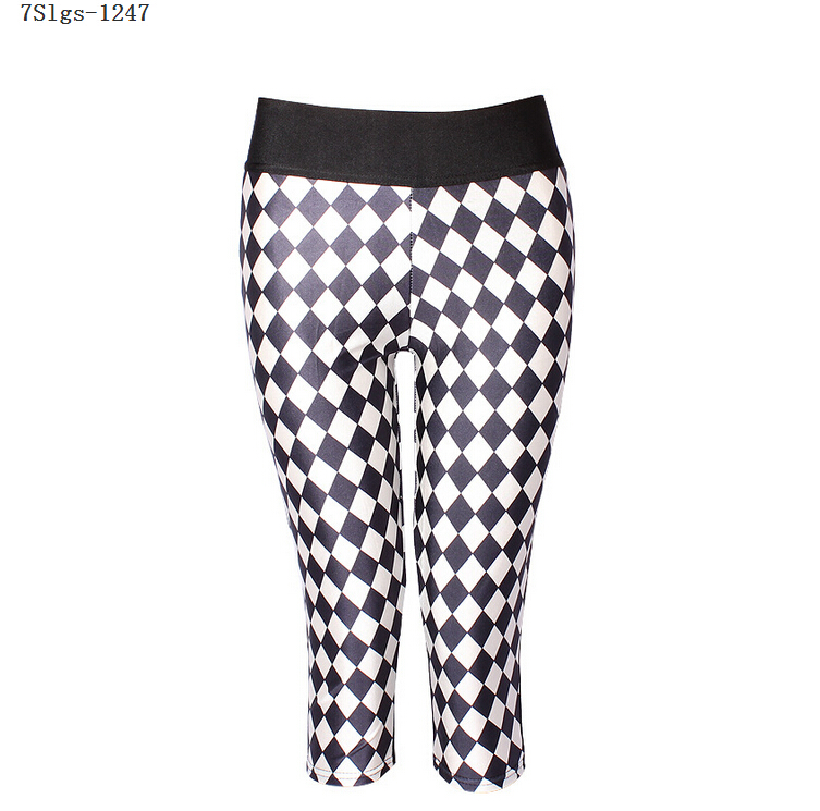 Digital-printing-black-white-candy-tall-waist-seven-female-trousers