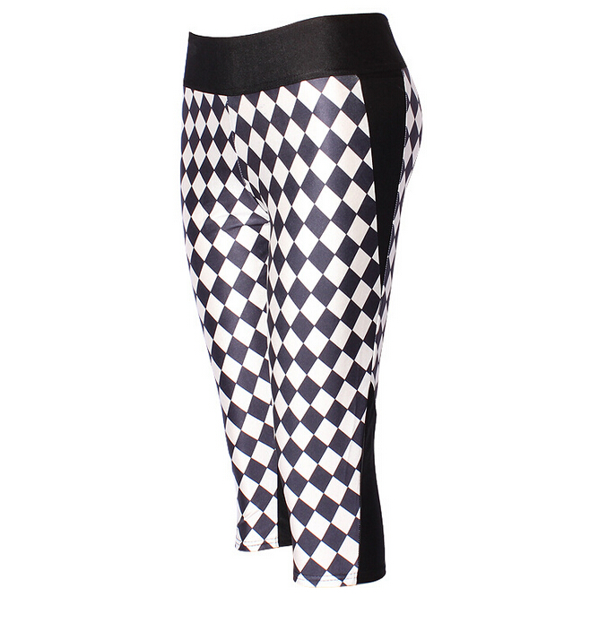 Digital-printing-black-white-candy-tall-waist-seven-female-trousers
