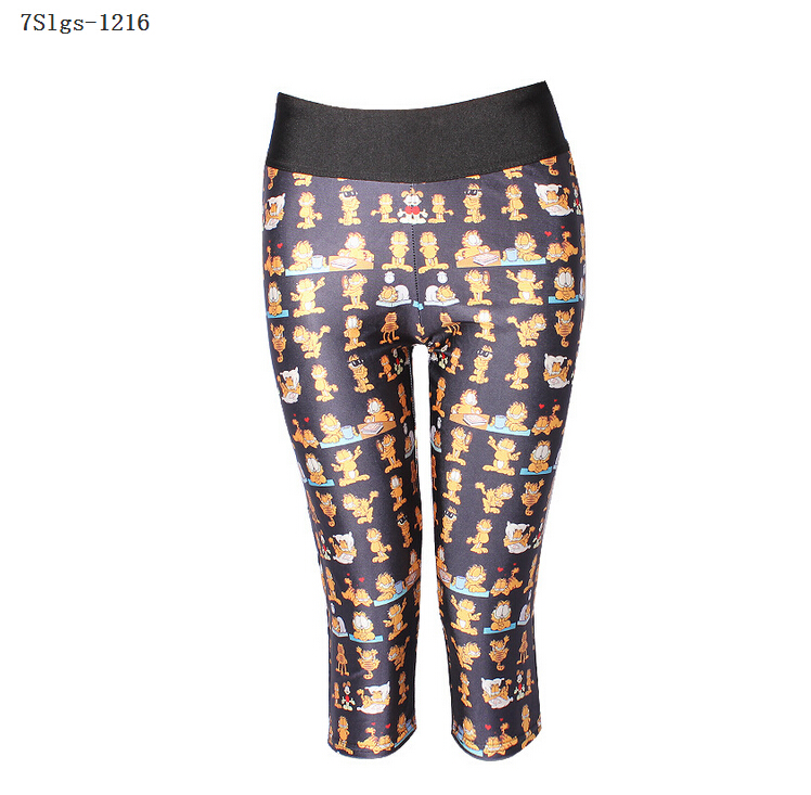 Digital-printing-black-white-candy-tall-waist-seven-female-trousers