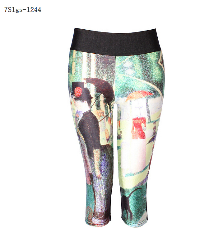 Digital-printing-black-white-candy-tall-waist-seven-female-trousers