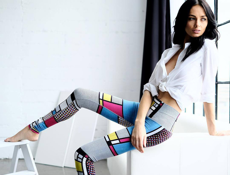 Digital-printing-color-box-hip-elastic-waist-leggings