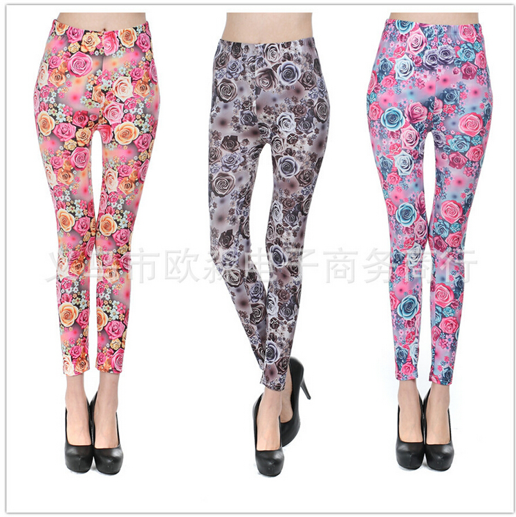 Female-popular-color-roses-printed-leggings-wholesale