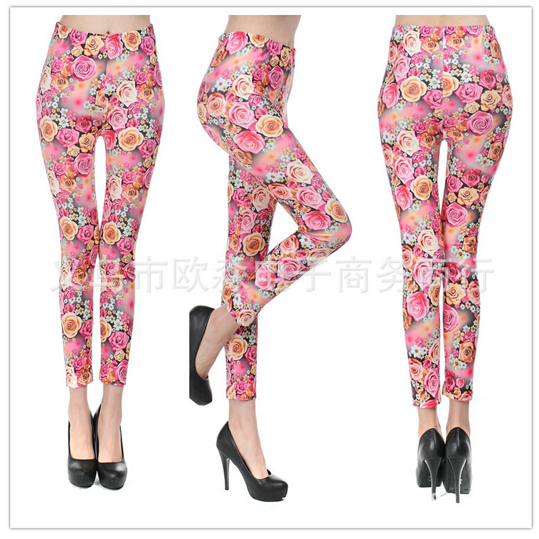 Female-popular-color-roses-printed-leggings-wholesale