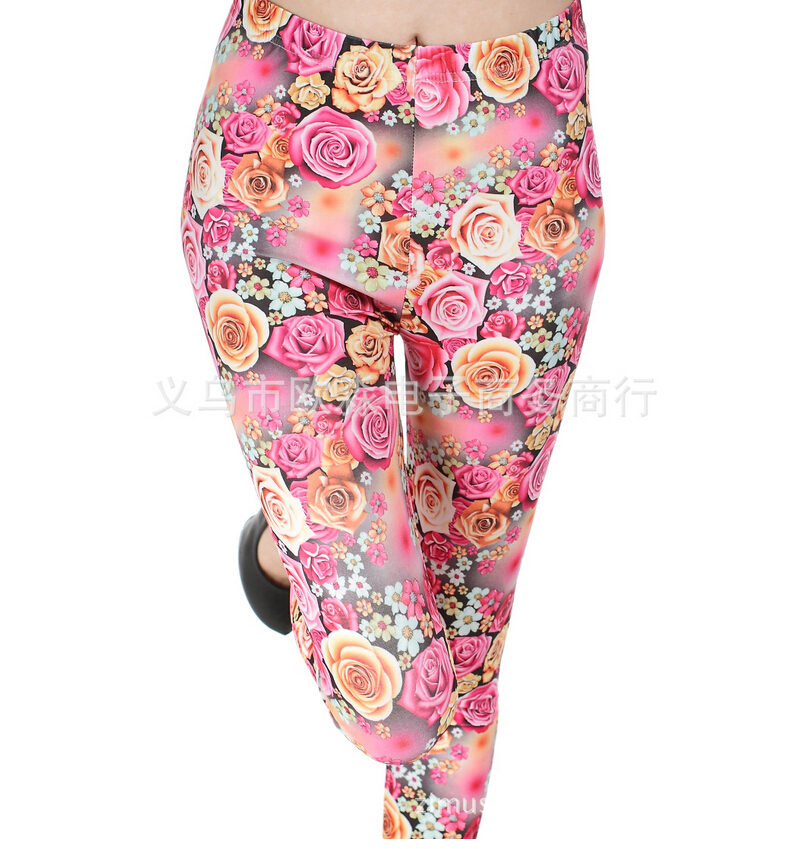 Female-popular-color-roses-printed-leggings-wholesale